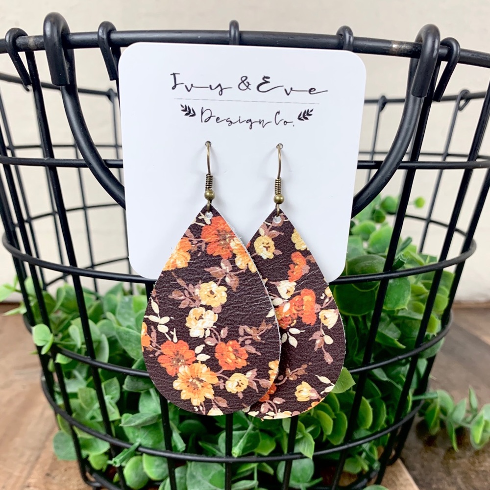 Genuine Leather Autumn Floral Earrings